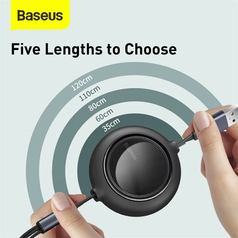Baseus 3 in 1 Retractable 66W Type C Cable for iphone and Android - Image 5