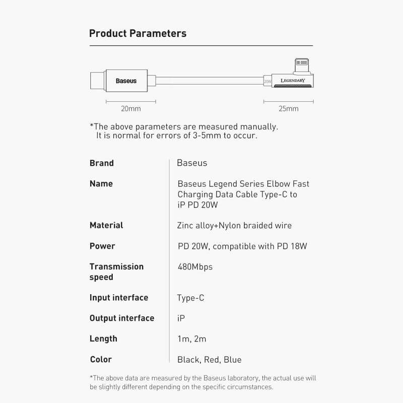 Basus PD 20W Elbow L-Shaped Type-C to Lightning Charging Cable 1m,2m - Image 9