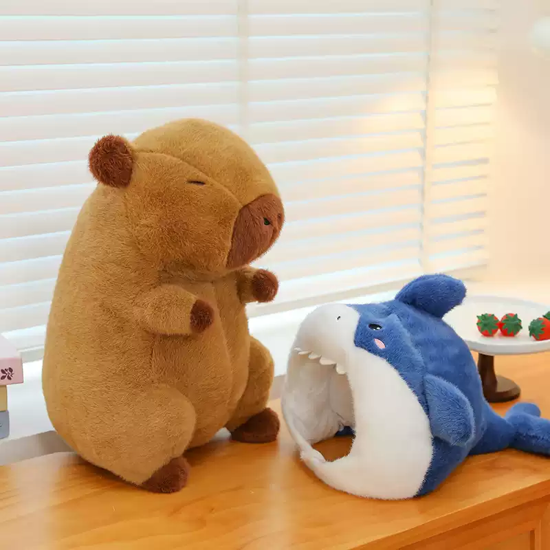 Cuddly Capybara Shark Hat Plush - 35CM - Image 3