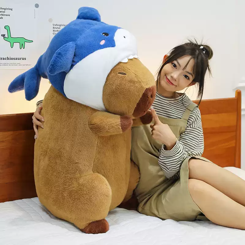 Cuddly Capybara Shark Hat Plush - 35CM - Image 6