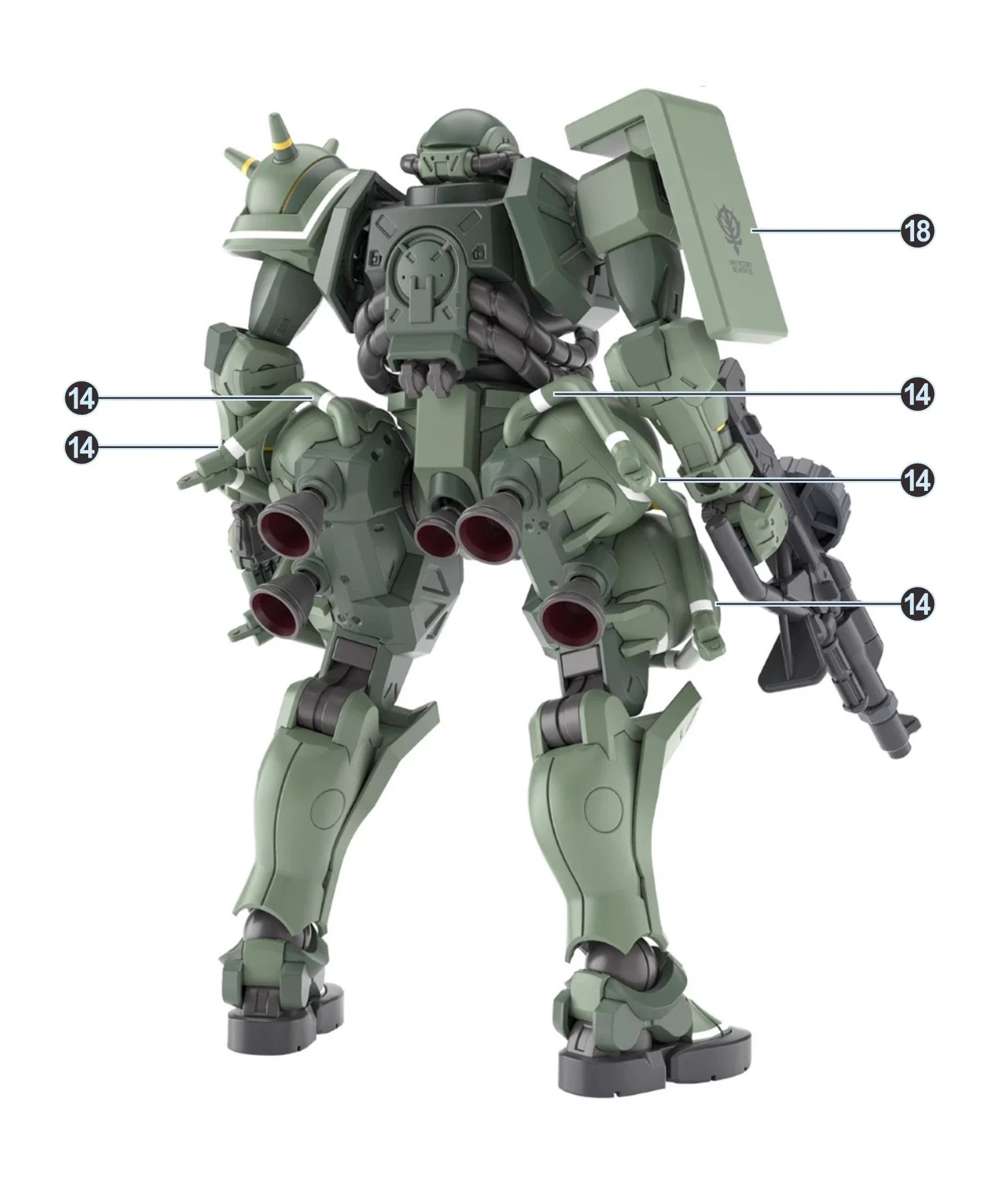 EVO Decal - HG 1/144 GQuuuuuuX Zaku For Green Zaku, Chars's Zaku, Military Police Zaku - Fluorescent - Image 4