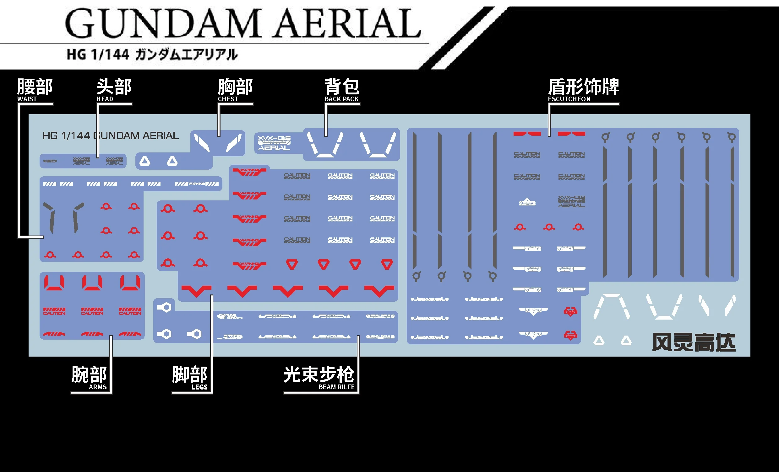 EVO Decal - HG 1/144 Gundam Aerial & Lfrith & Mirasoul Flight Unit & Chuchus Demi Trainer & Demi Trainer- Fluorescent - Image 3