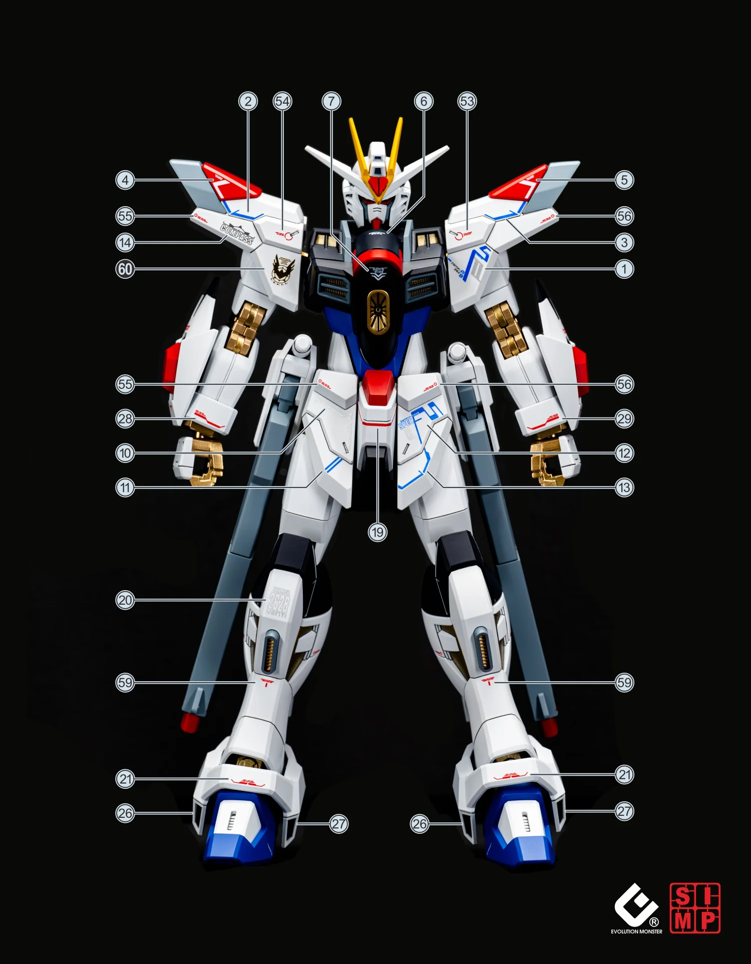EVO Decal - HG 1/144 Mighty Strike Freedom Gundam - Fluorescent + Gold Foil - Image 5