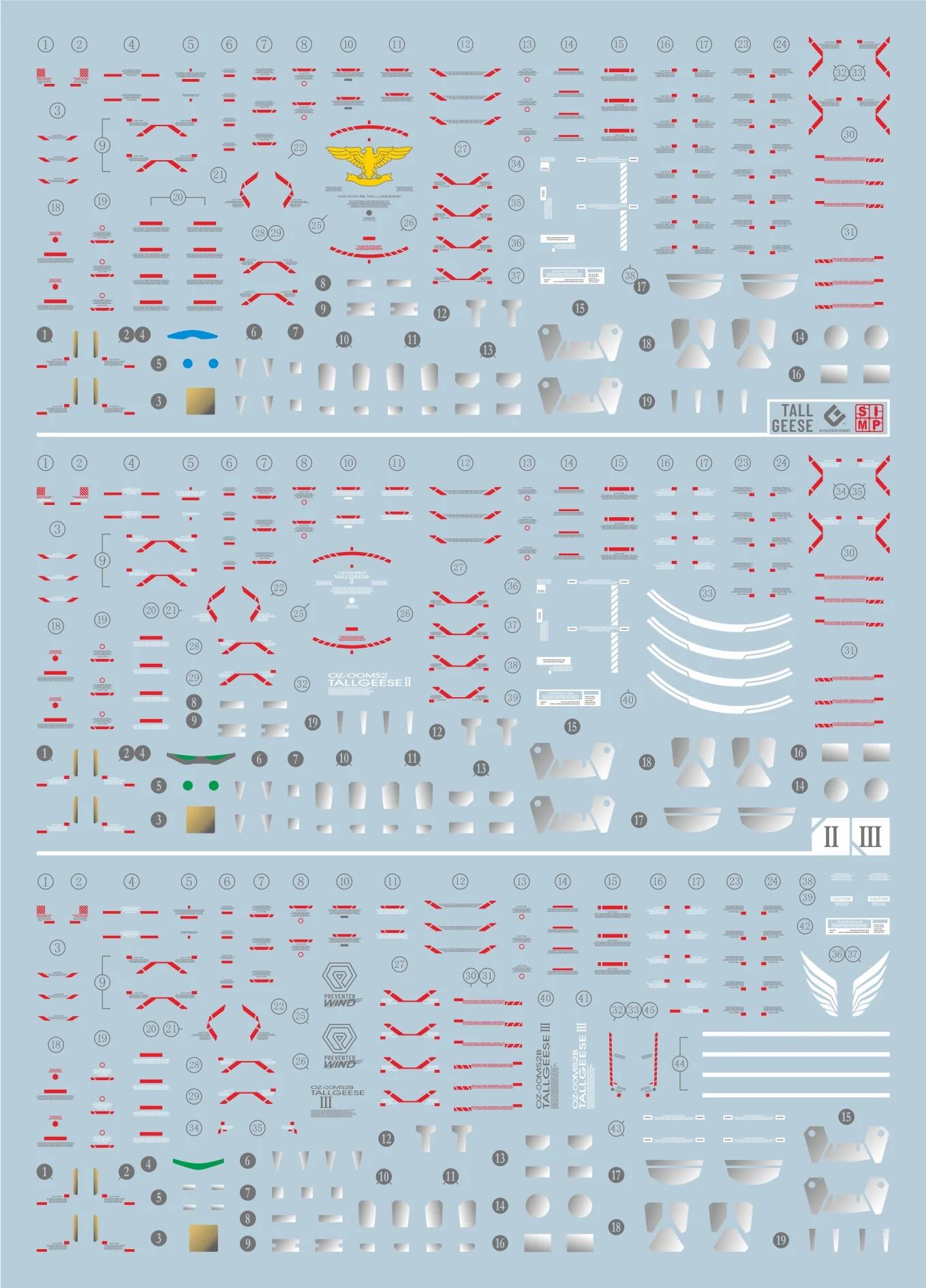 EVO Decal - RG 1/144 Tallgeese 3 In 1 - Fluorescent - Image 2
