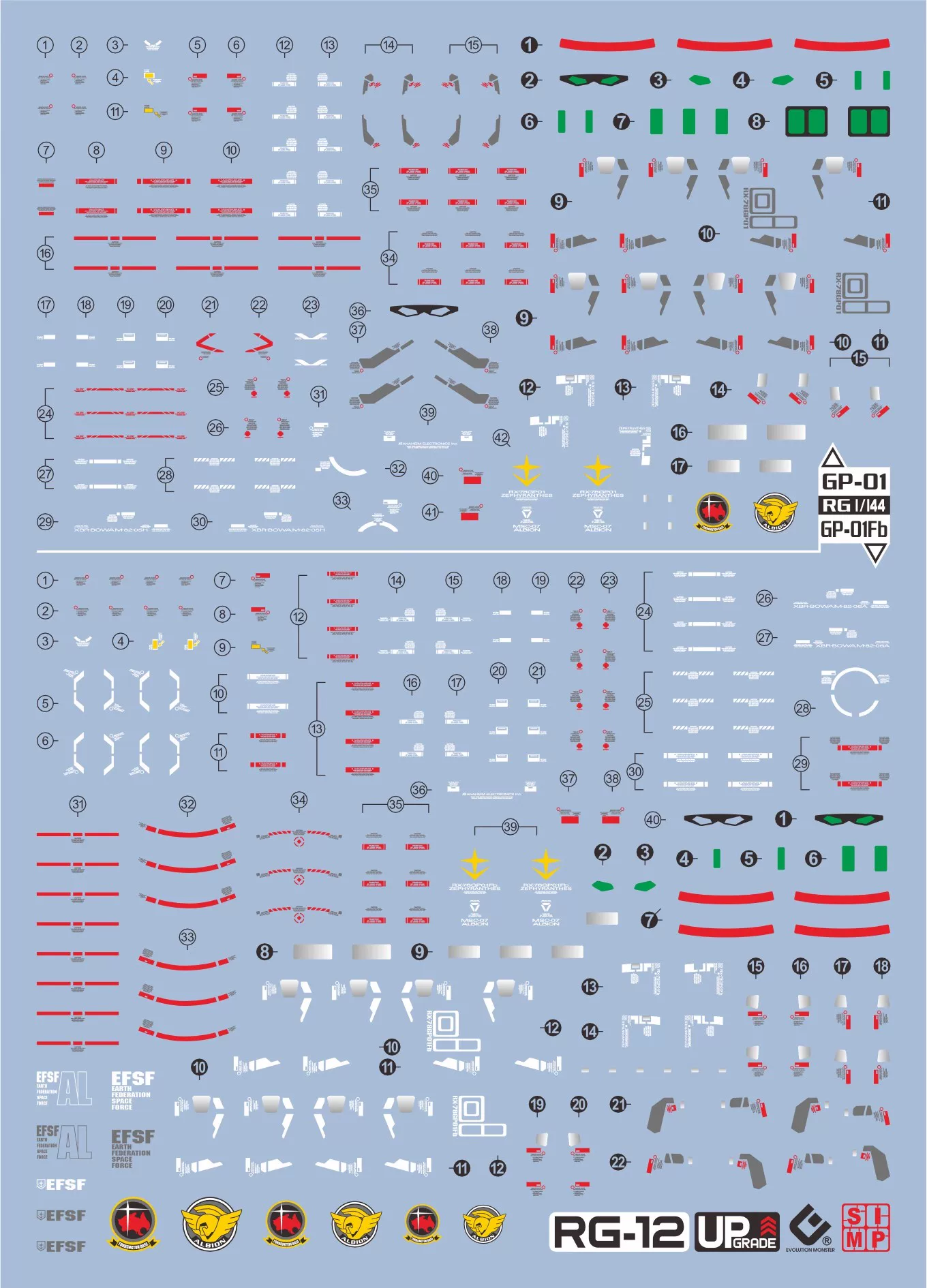 EVO Decal - RG12 1/144 Gundam GP01 And GP01Fb - Fluorescent - Image 2