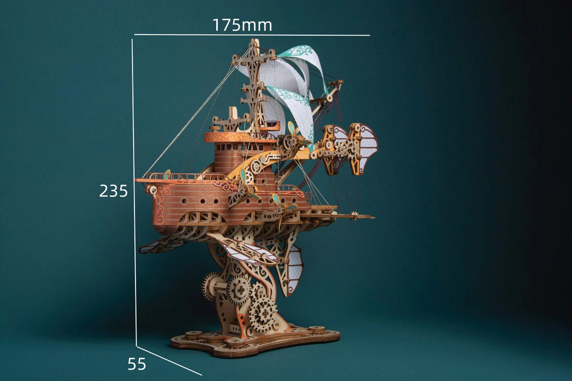 HowCat Masterpiece Fantasy Airships 3d Wooden Puzzle - Image 6