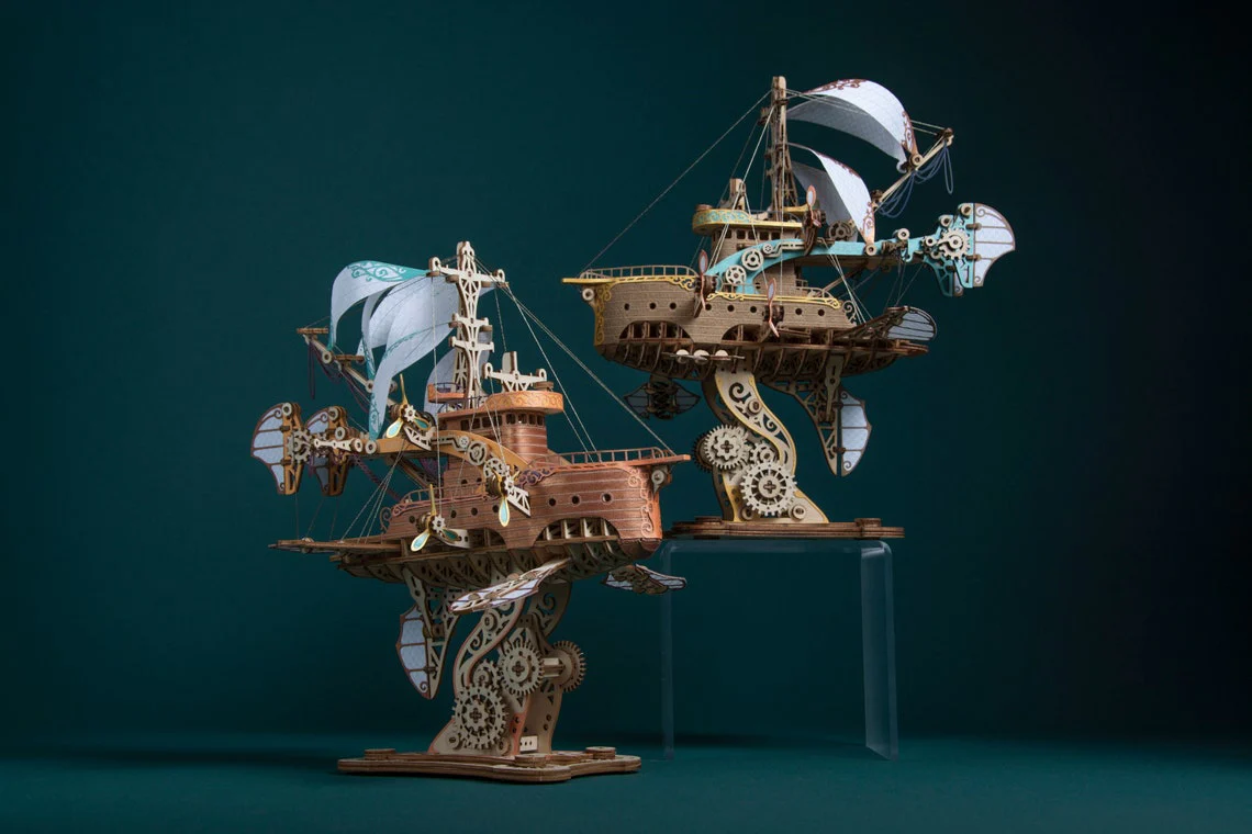 HowCat Masterpiece Fantasy Airships 3d Wooden Puzzle - Image 9