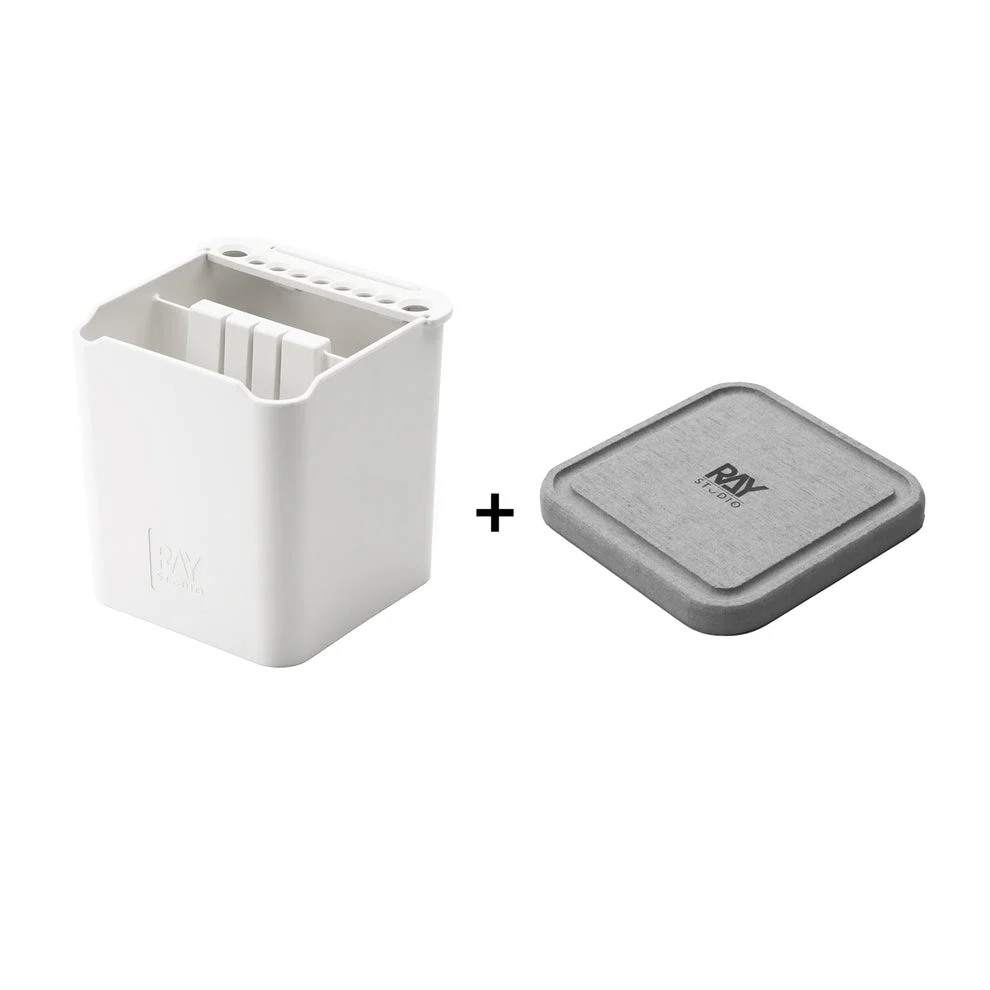 Ray Studio Dual-chamber Brush Washer + Absorbent Drip Mat