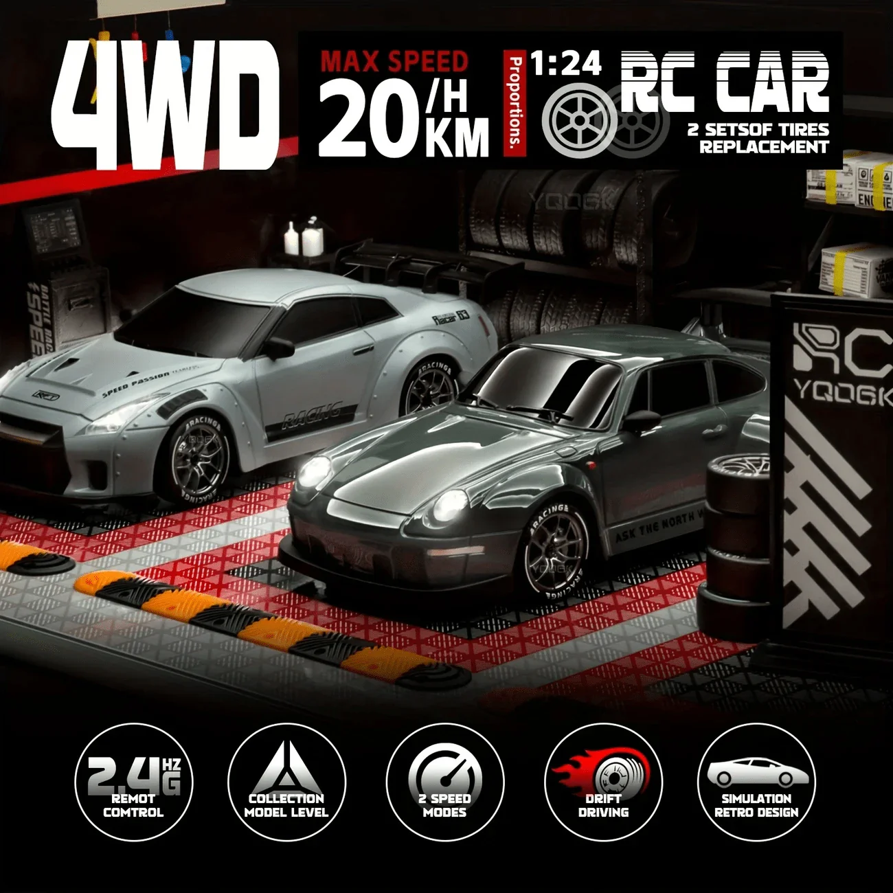 Remote Control Drifting Car - 1:24 Multicolored RC Car With LED Lights - Image 8