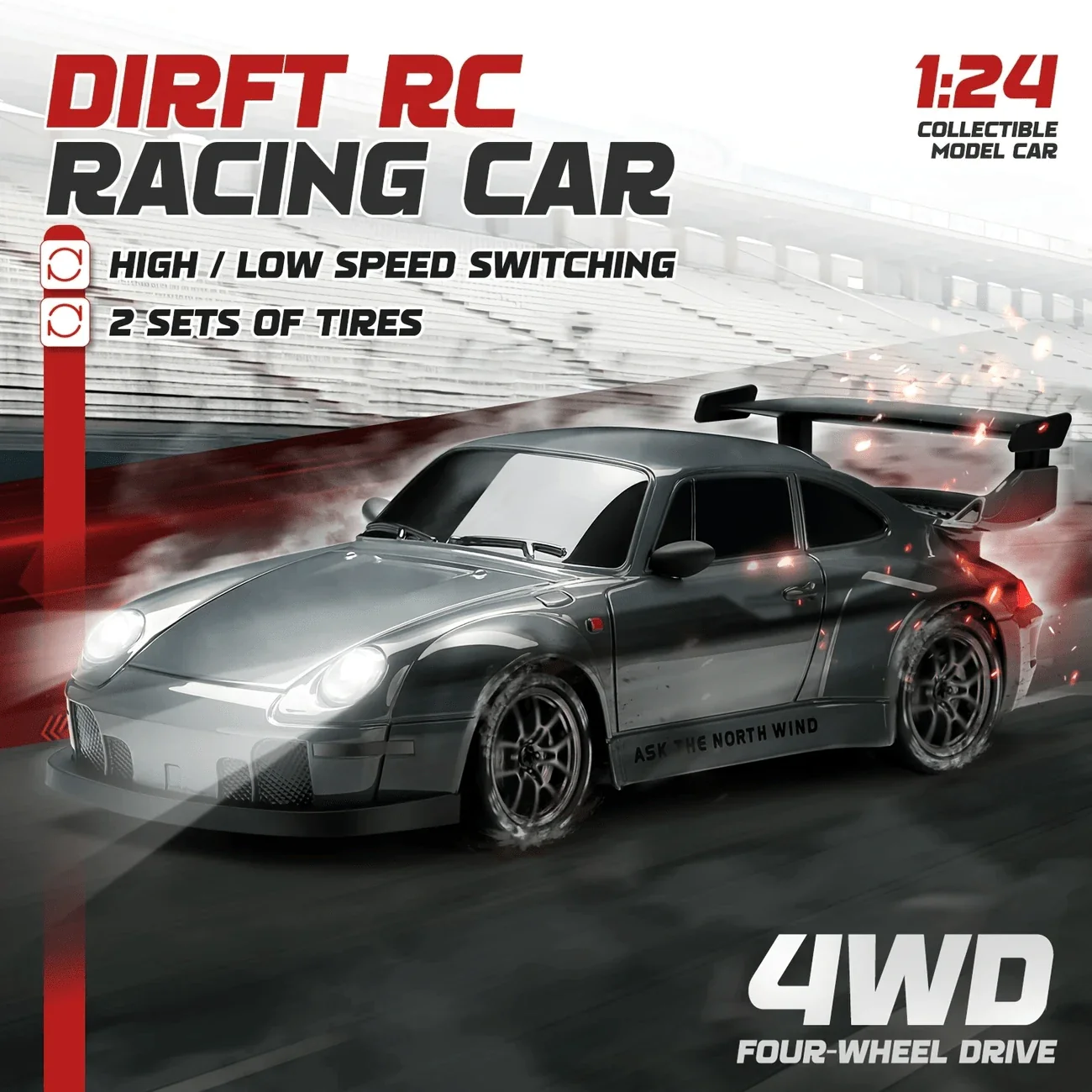 Remote Control Drifting Car - 1:24 Multicolored RC Car With LED Lights - Image 9