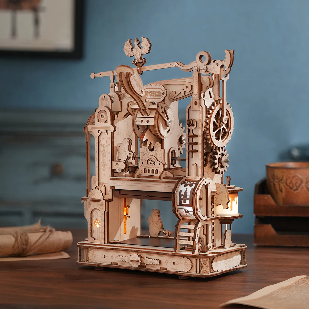 ROKR Classic Printing Press 3D Wooden Puzzle LK602 - Image 3