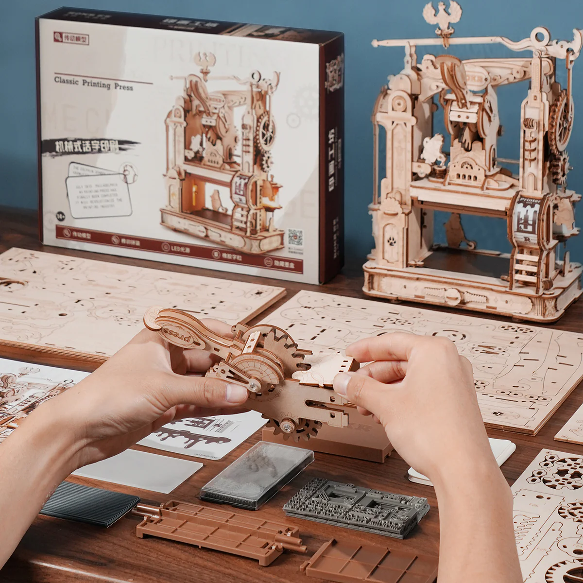 ROKR Classic Printing Press 3D Wooden Puzzle LK602 - Image 4