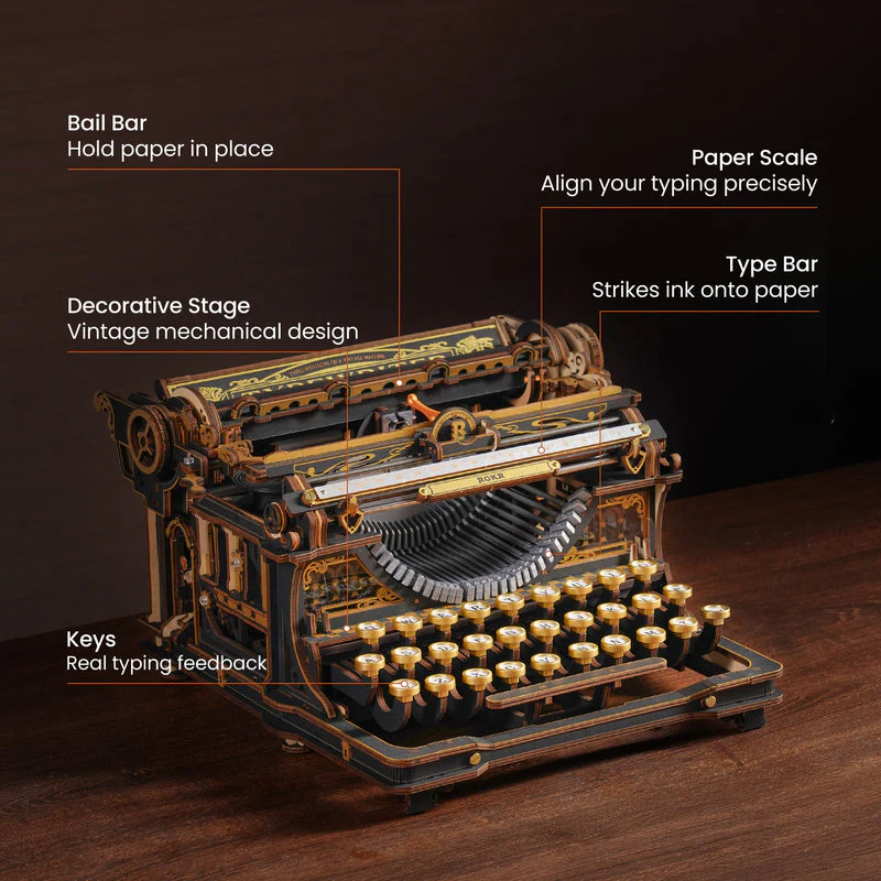 ROKR  Mechanical Typewriter Wooden 3D Puzzle LK703B (Classic Version) [PRE-ORDER] - Image 3