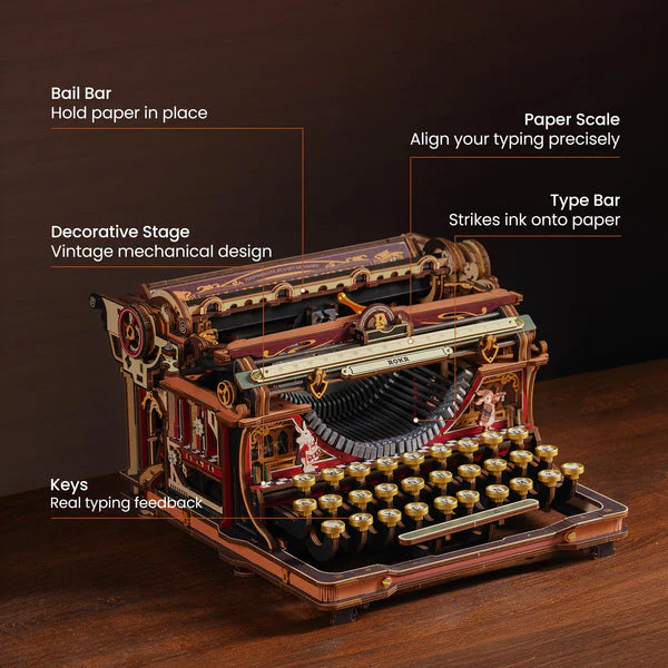 ROKR Mechanical Typewriter Wooden 3D Puzzle LK703C (Magic Version) [PRE-ORDER] - Image 4