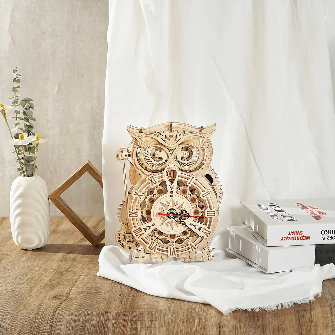 ROKR Owl Clock Mechanical Gears 3D Wooden Puzzle LK503 - Image 3