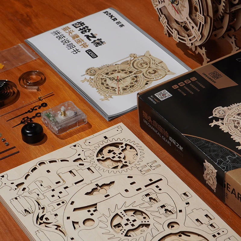 ROKR Owl Clock Mechanical Gears 3D Wooden Puzzle LK503 - Image 6