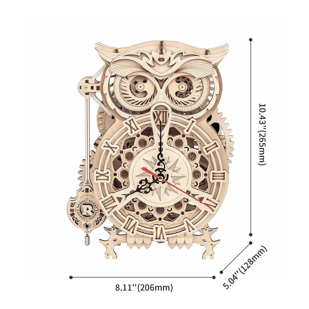 ROKR Owl Clock Mechanical Gears 3D Wooden Puzzle LK503 - Image 7