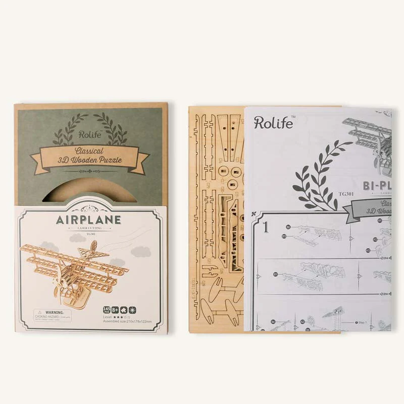 Rolife Bi-Plane TG301 DIY Wooden Toys 3D Puzzle - Image 2