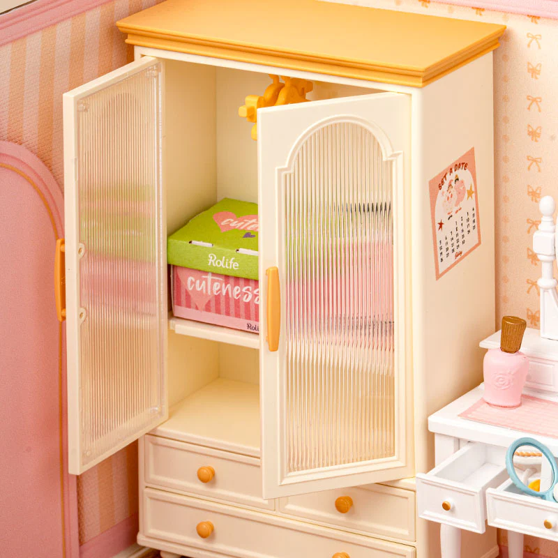 Rolife Lovely Pink Bedroom DIY Miniature House DW016 - Image 3
