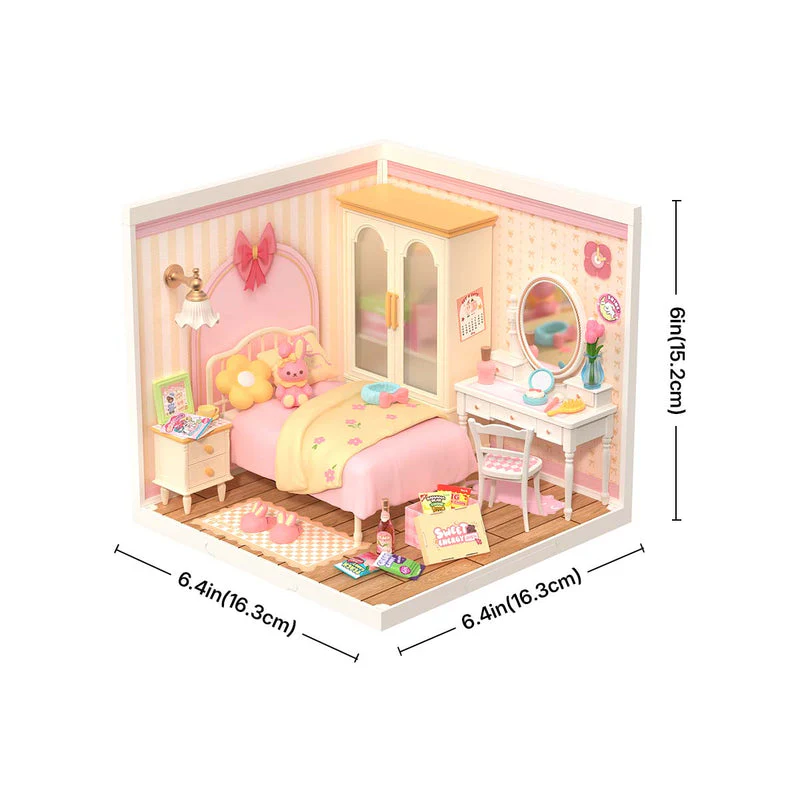 Rolife Lovely Pink Bedroom DIY Miniature House DW016 - Image 6