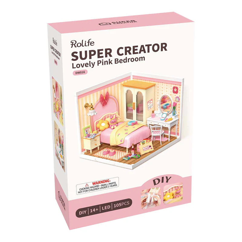 Rolife Lovely Pink Bedroom DIY Miniature House DW016 - Image 7