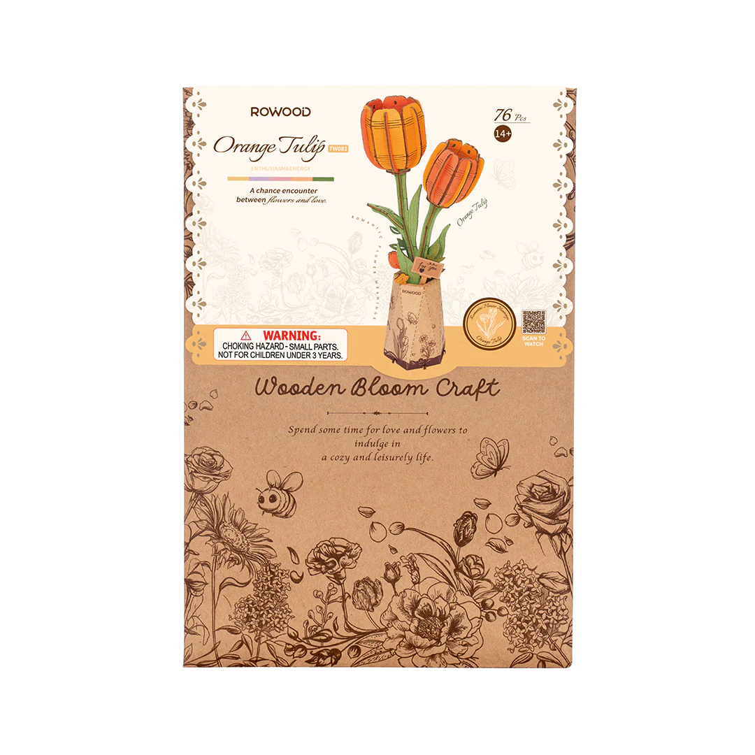 Rolife Rowood DIY Wooden Flower Orange Tulip 3D Wooden Puzzle TW081 - Image 3