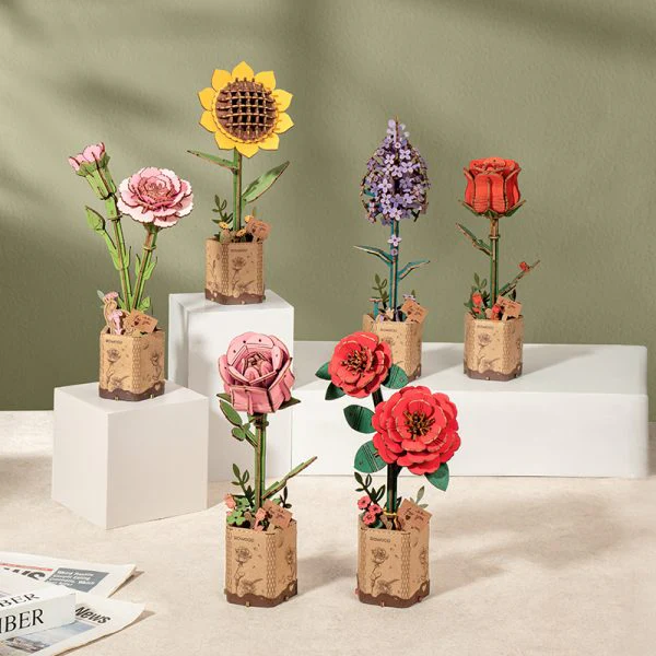 Rolife Rowood DIY Wooden Flower Pink Carnation 3D Wooden Puzzle TW051 - Image 4