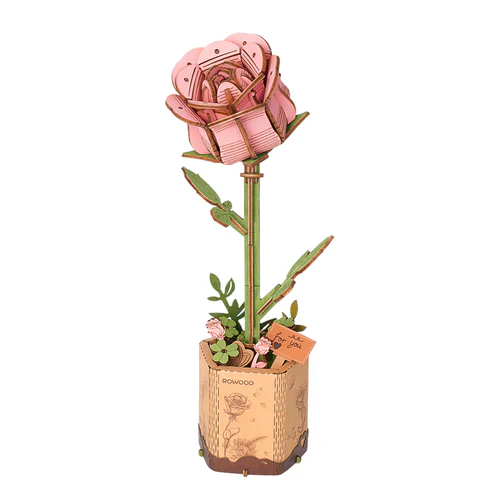 Rolife Rowood DIY Wooden Flower Pink Rose 3D Wooden Puzzle TW041