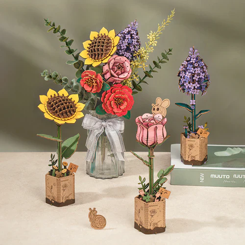 Rolife Rowood DIY Wooden Flower Pink Rose 3D Wooden Puzzle TW041 - Image 4
