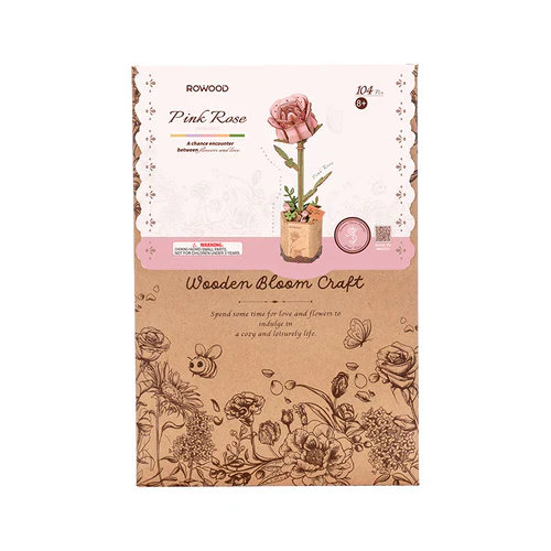 Rolife Rowood DIY Wooden Flower Pink Rose 3D Wooden Puzzle TW041 - Image 5