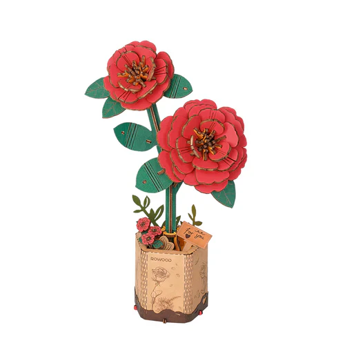 Rolife Rowood DIY Wooden Flower Red Camellia 3D Wooden Puzzle TW031