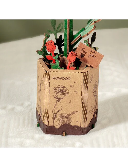 Rolife Rowood DIY Wooden Flower Red Rose 3D Wooden Puzzle TW042 - Image 3