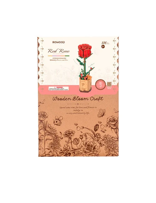 Rolife Rowood DIY Wooden Flower Red Rose 3D Wooden Puzzle TW042 - Image 5