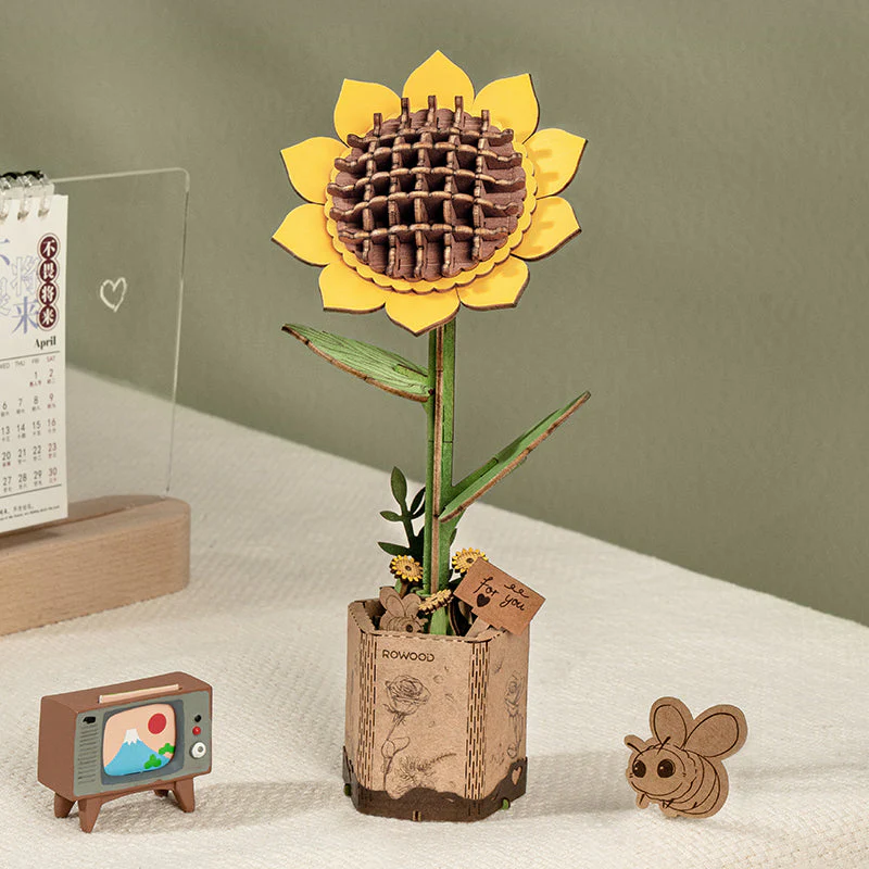 Rolife Rowood DIY Wooden Flower Sunflower 3D Wooden Puzzle TW011 - Image 2