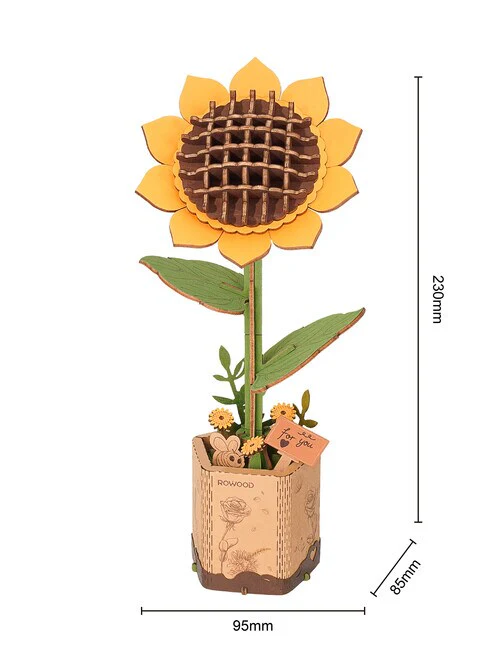 Rolife Rowood DIY Wooden Flower Sunflower 3D Wooden Puzzle TW011 - Image 3