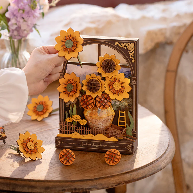 Rolife Rowood Golden Sunflower Wall Art 3D Wooden Puzzle TH002 - Image 3