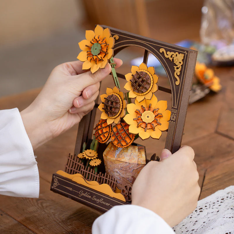 Rolife Rowood Golden Sunflower Wall Art 3D Wooden Puzzle TH002 - Image 4