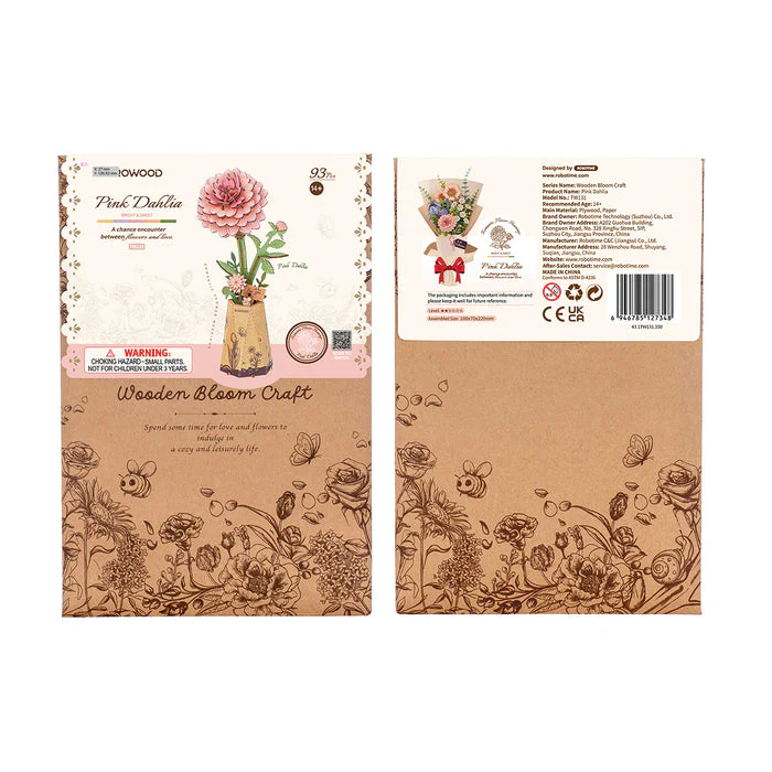 Rolife Rowood Pink Dahlia DIY Wooden Flower 3D Puzzle TW131 - Image 5