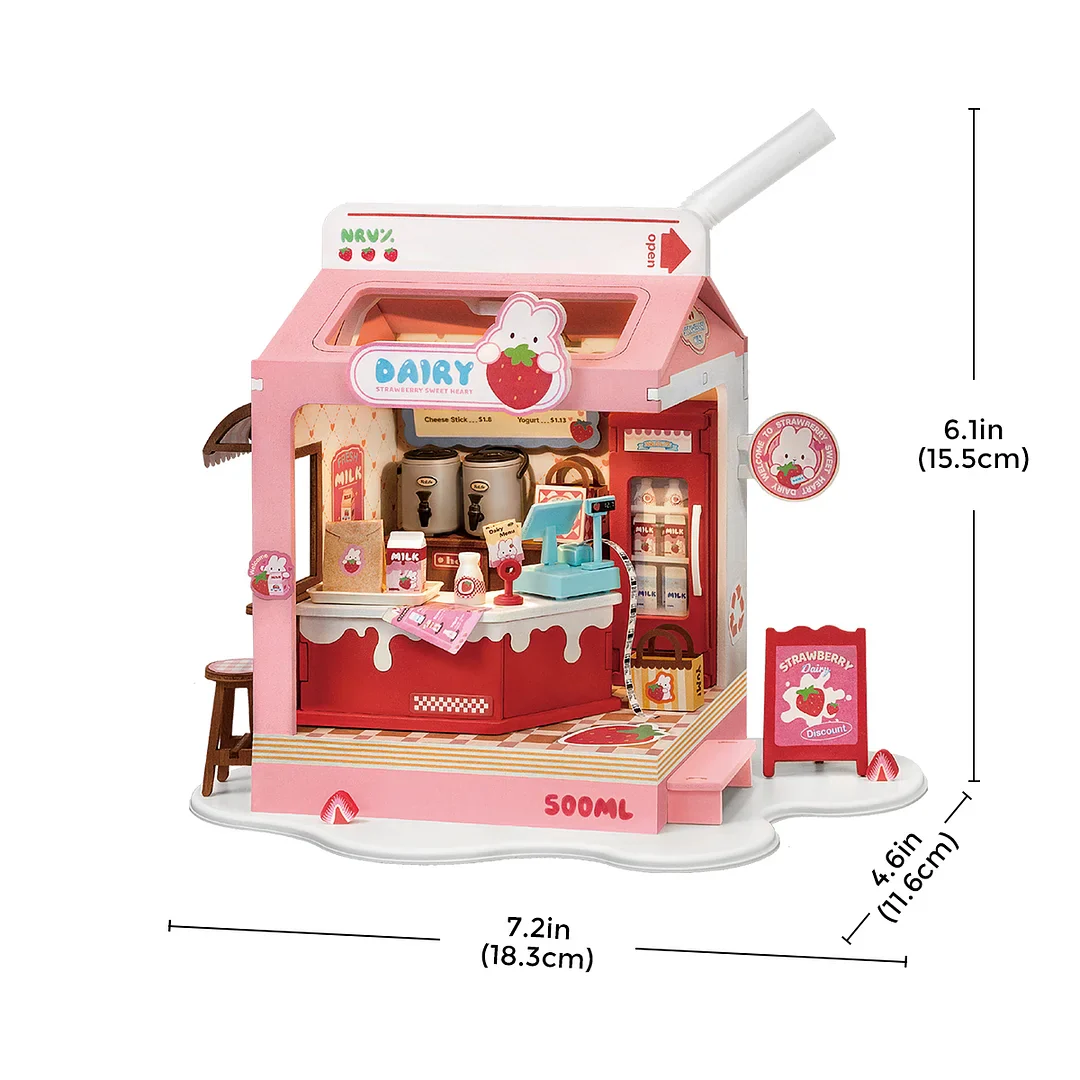 Rolife Strawberry Milk Food Box Shop DIY Miniature House Kit DS034 - Image 6