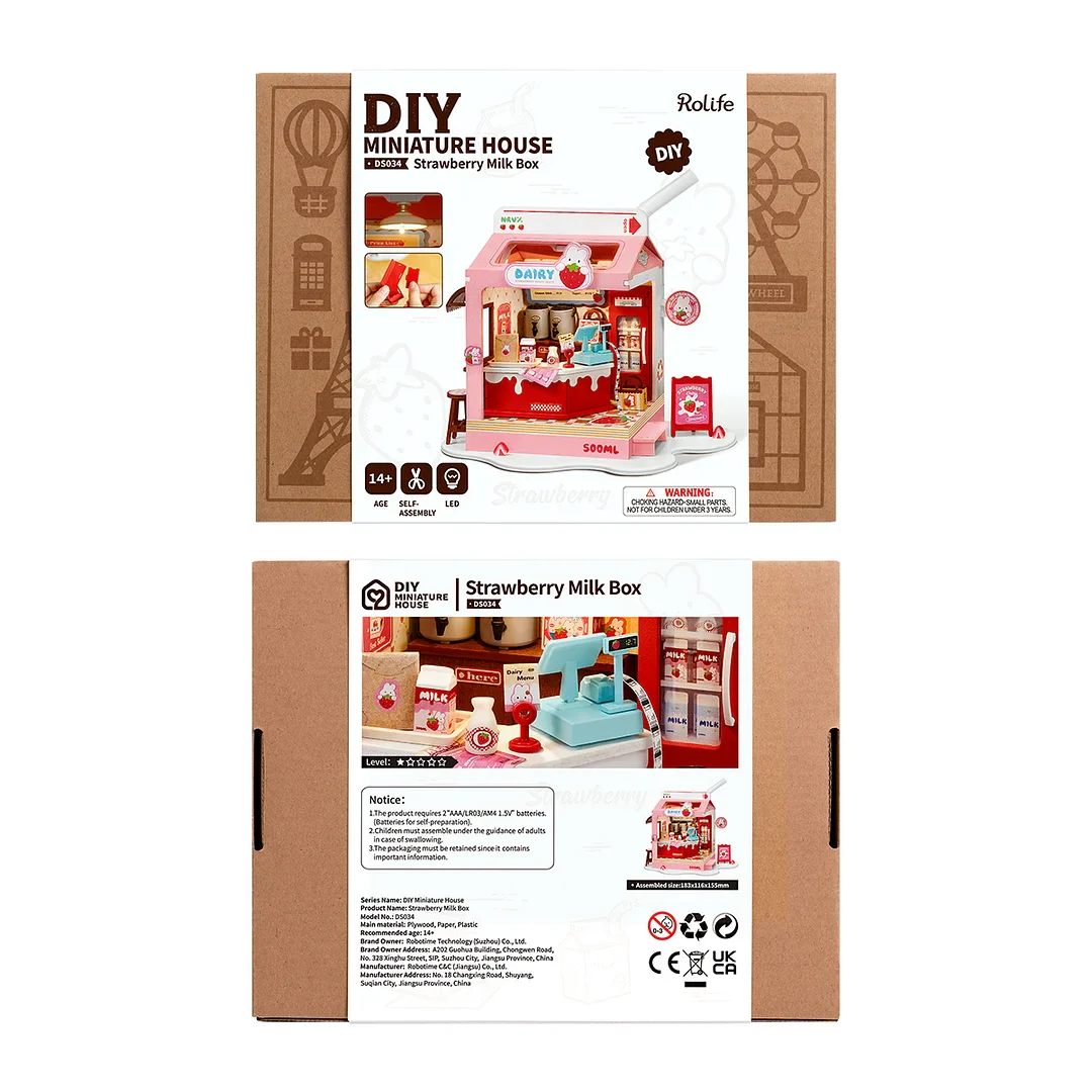 Rolife Strawberry Milk Food Box Shop DIY Miniature House Kit DS034 - Image 7