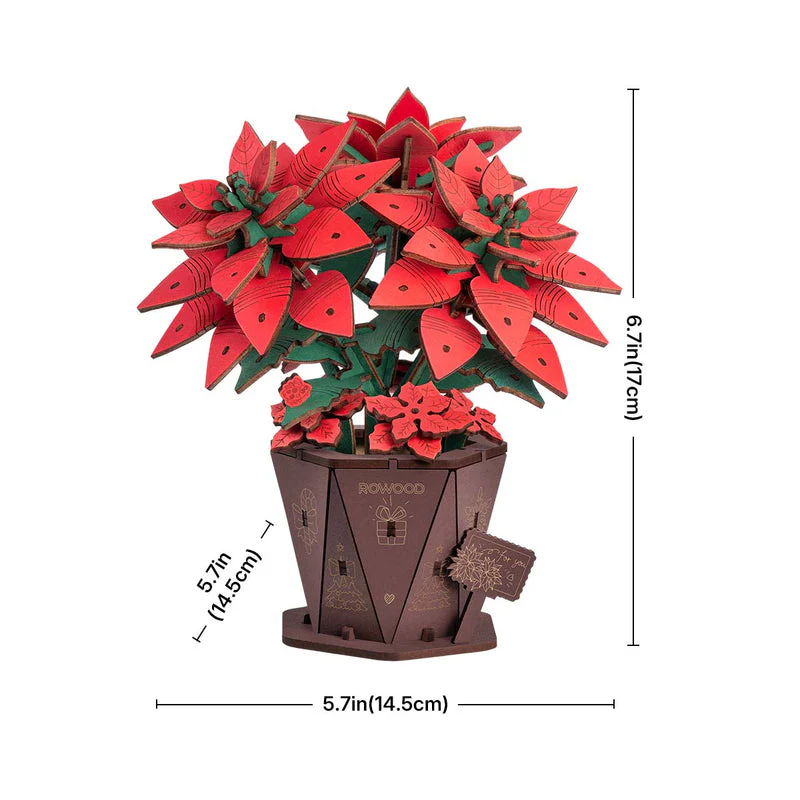 Rowood Poinsettia DIY Flower Bouquet 3D Wooden Puzzle TF001 - Image 6