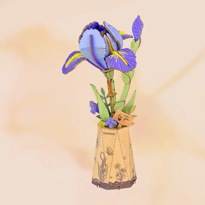 Rolife Rowood Purple Iris DIY Wooden Flower 3D Puzzle TW121 - Image 2