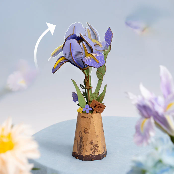 Rolife Rowood Purple Iris DIY Wooden Flower 3D Puzzle TW121 - Image 3