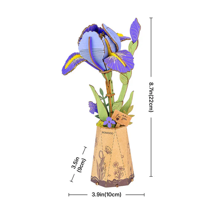 Rolife Rowood Purple Iris DIY Wooden Flower 3D Puzzle TW121 - Image 4