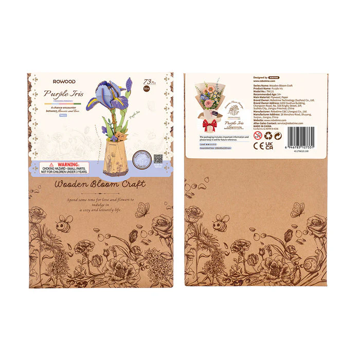 Rolife Rowood Purple Iris DIY Wooden Flower 3D Puzzle TW121 - Image 5